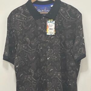 Robert Graham Black Paisley-Print Polo with Contrast Collar